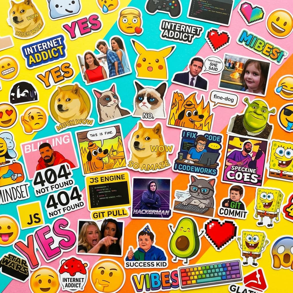 Collection of vibrant meme stickers